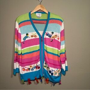 Just B Womens Cardigan Sweater M Sequin Sunglasses Embroidered Summer